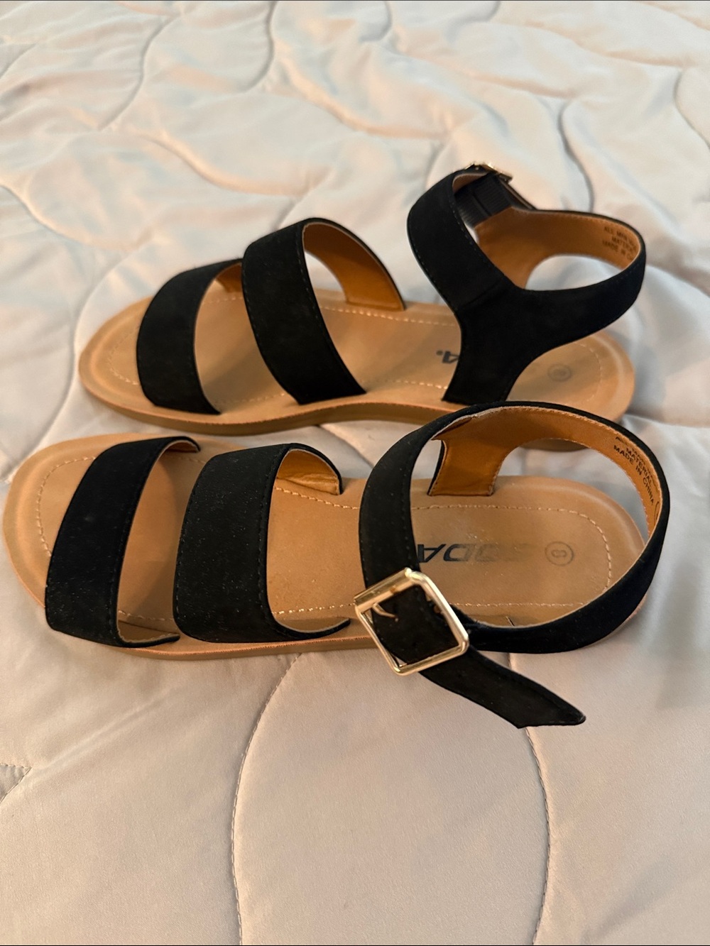 Soda Black Triple-Strap Ankle Buckle Sandals